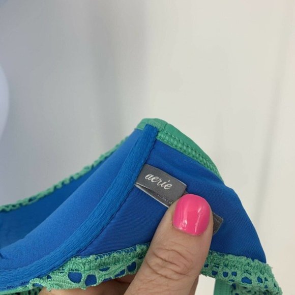 Aerie 34A Turquoise Blue Green Padded Push-Up  Halter Bikini Swimsuit Top - Picture 6 of 7